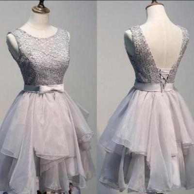 Silver Grey Applique Homecoming Dress,Junior Homecoming Dress,A Line Short Prom Dress