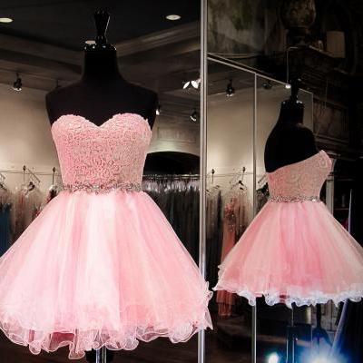 Custom Made Sweetheart Strapless Mini Homecoming Dress, Short Prom Dress, Beading Homecoming Dresses
