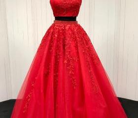 Two Pieces High-Low Lace Prom Dress With Appliques OP225