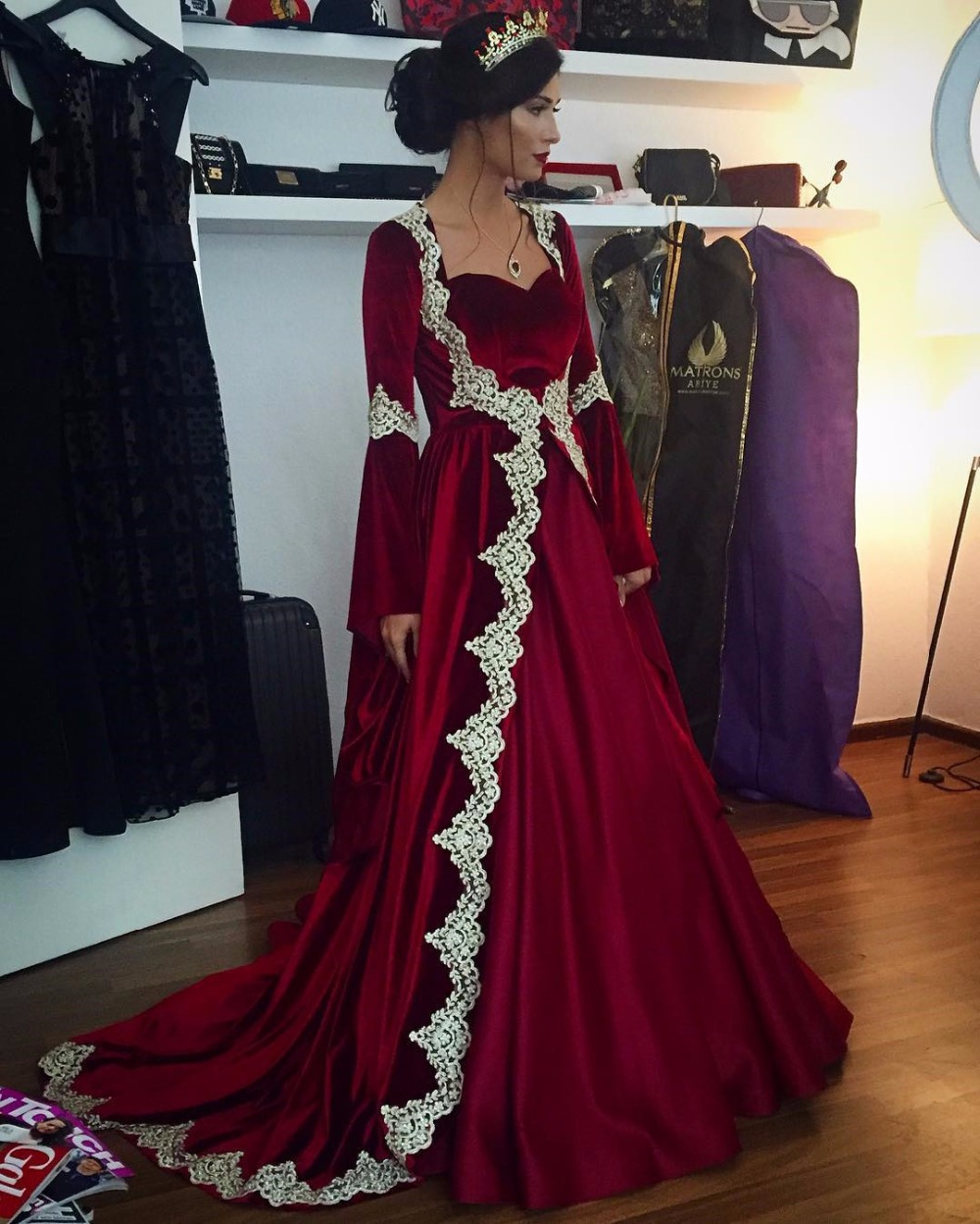 Burgundy Prom  Dresses  velvet Prom  Dresses  Muslim  Prom  