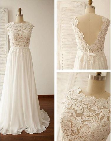 White V-back Lace Up Chiffon Special High Quality Long Floor-length Prom Dresses Gown, Prom Gown