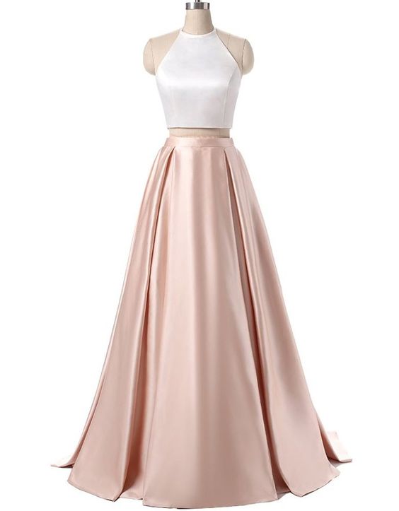 Light Pink Prom Dress, Simple Satin Prom Dress, 2 Pieces Prom Dresses, Senior Prom Dress, Prom Dress For Teens