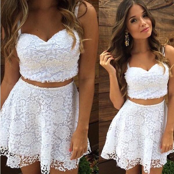 two piece white dress short