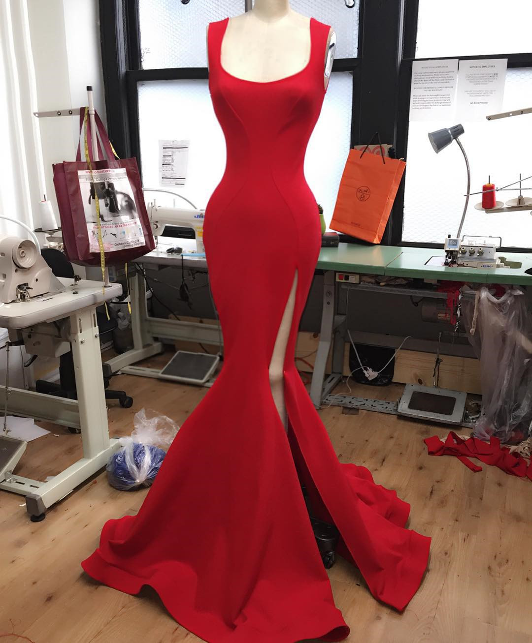 Mermaid Red Evening Dress,Sexy Red Prom Dress,Mermaid Slit Prom Gown