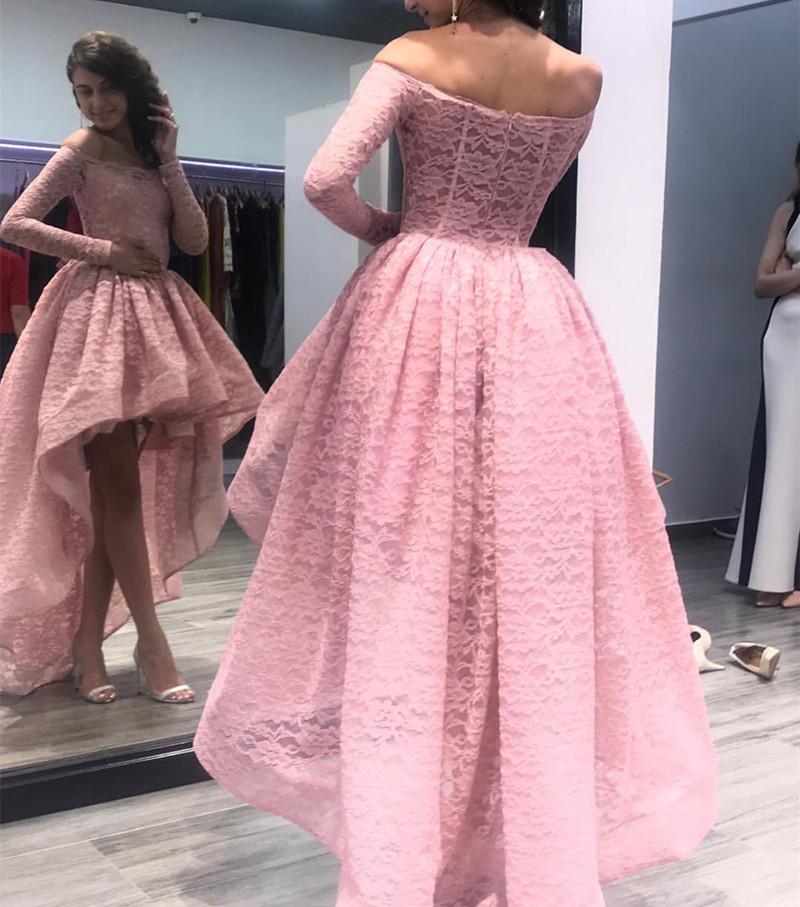Off The Shoulder Pink Long Sleeve High Low Prom Dress Evening Off The Shoulder Pink Long Sleeve High Low Prom Dress Evening