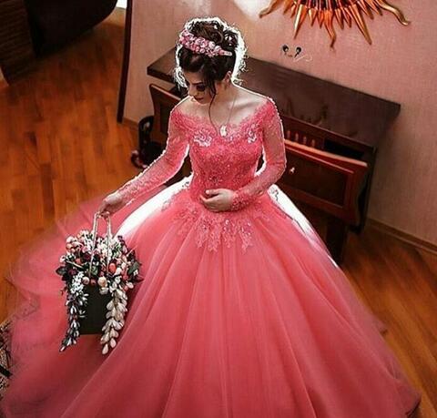 Pink Long Sleeve Puffy Dress