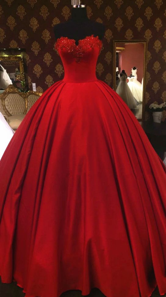 Red Tulle Ball Gowns,floor Length Prom Dresses Strapless,beading Wedding Dresses,bridal Dress