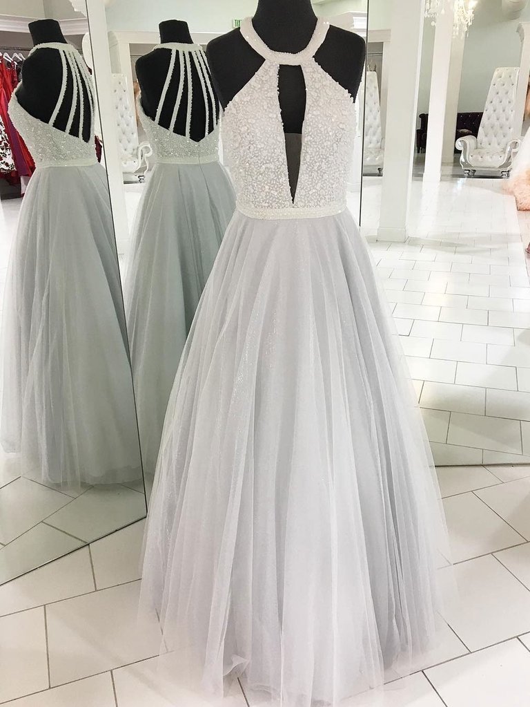 Two Piece Rose Gold Sequin Long Prom Dress,sexy Halter Neckline Bridesmaid Dresses,long Bridesmaid Dresses 2018