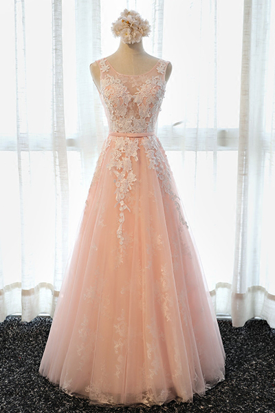 Stunning Lace Appliqu Peach Evening Gown Stunning Lace Appliqu Peach Evening Gown