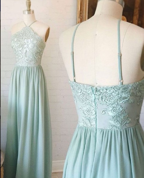 Spaghetti Straps Lace Bridesmaid Dress,vintage Blue Green Bridesmaid Gown,lace Wedding Party Dress