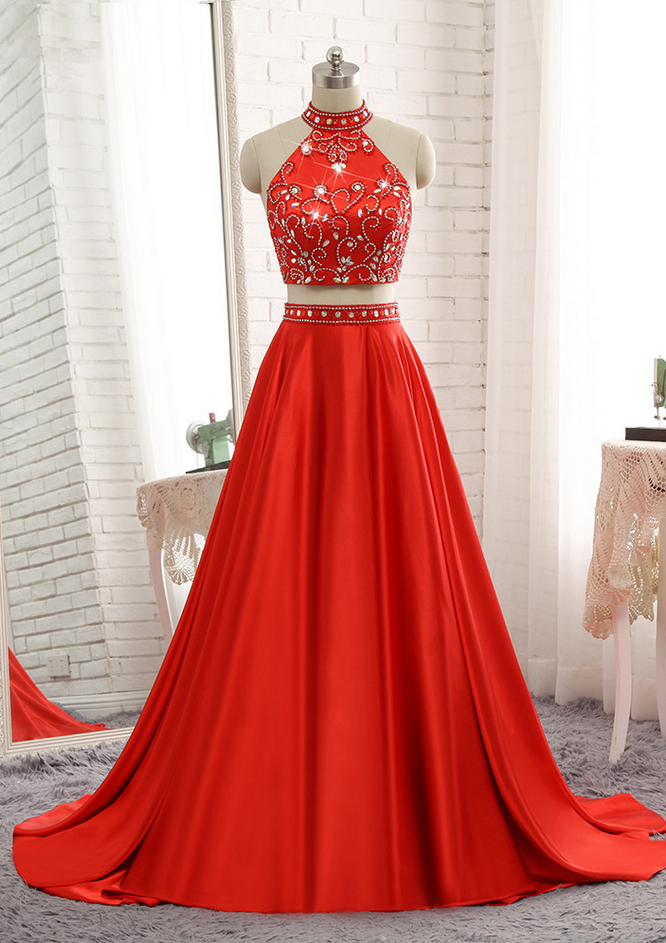A-line Red Evening Dresses Soft Satin Prom Party Gown