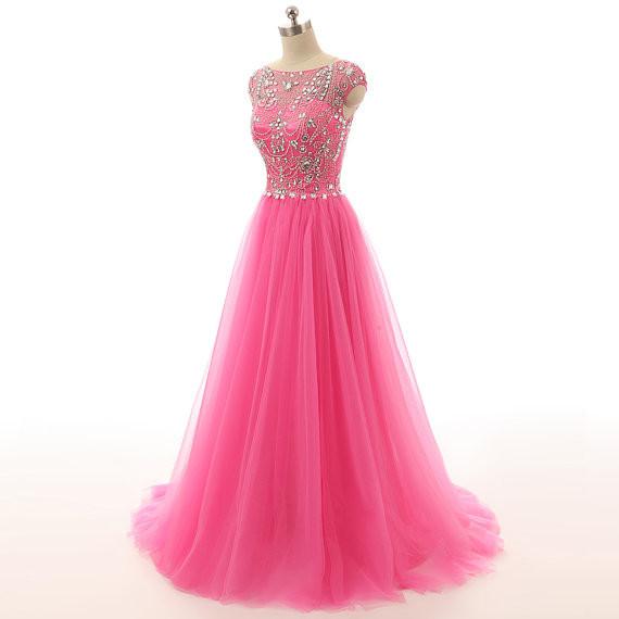 Long A-line Tulle Prom Dress with Cap Sleeves Orange Formal Graduation Evening Dresses