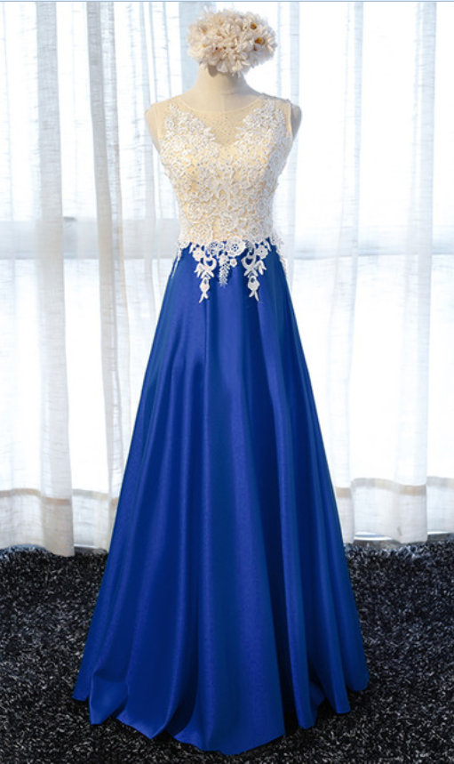 A Formal Dress Ball For Women's Royal Blue Satin Party Dress Evening