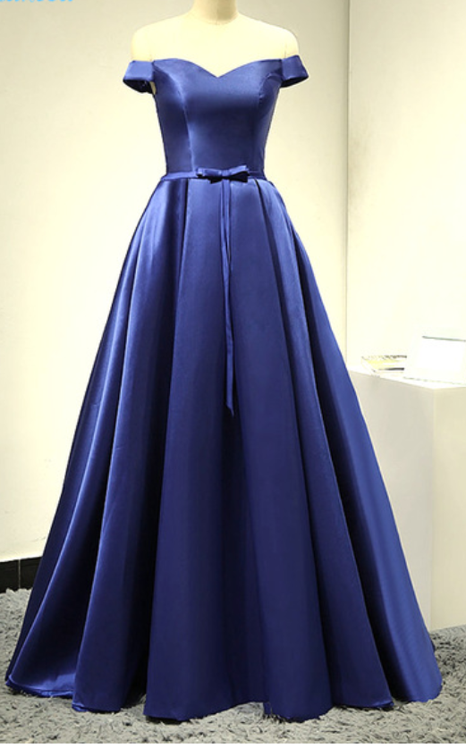 Elegant Line Real Photograph Of The Shoulder Royal Blue Evening Dress Of The Outer Frame Spring Dress Carnival Evening Dress