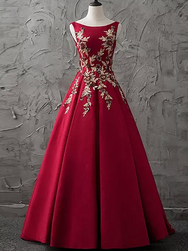 Bateau Floor-length A-line,sleeveless Satin Prom Dress,evening Dress