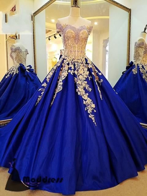 Royal Blue Prom Gown,applique Prom Dress,off The Shoulder Prom Dresses,long Prom Dress A-line Evening Dress,ball Gown Prom Dress,quinceanera