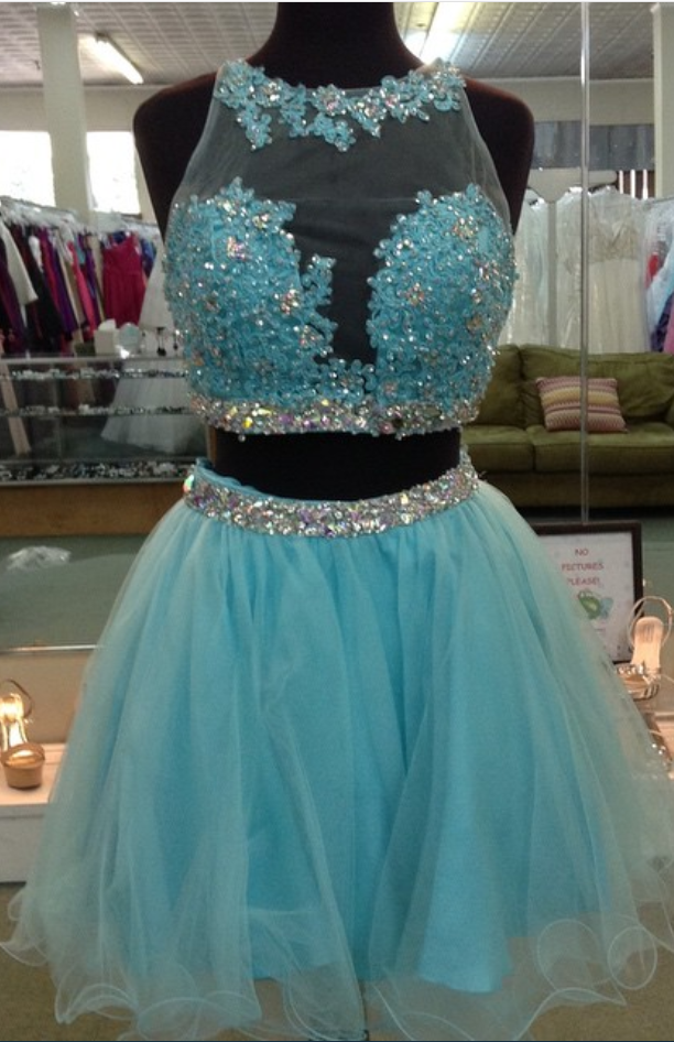 2 piece turquoise homecoming dress