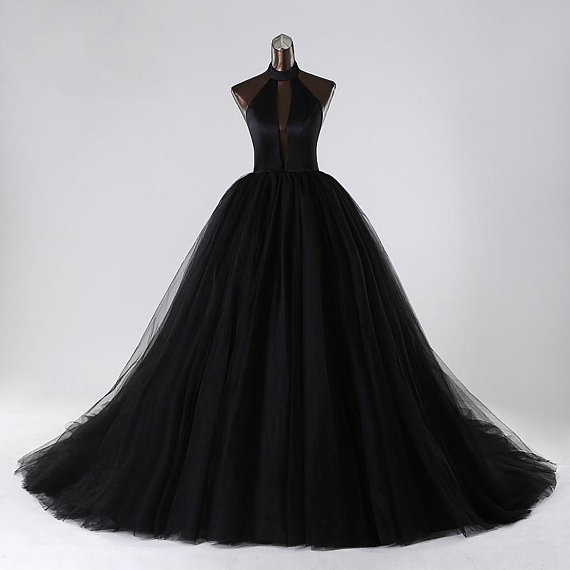 Black Tulle Ball Gown With Sheer on Luulla
