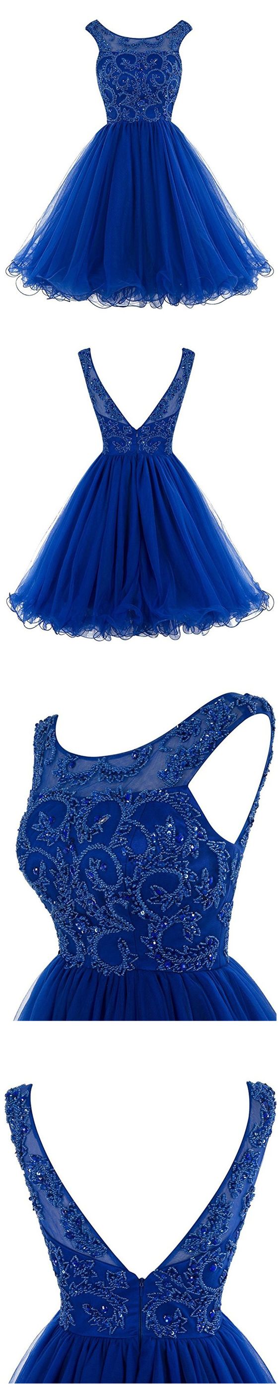 Royal Blue Short Homecoming Dresses,tulle Short Prom Dresses,beading V Back Homecoming Dresses