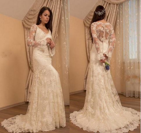 V Neck Bohemian Wedding Dress