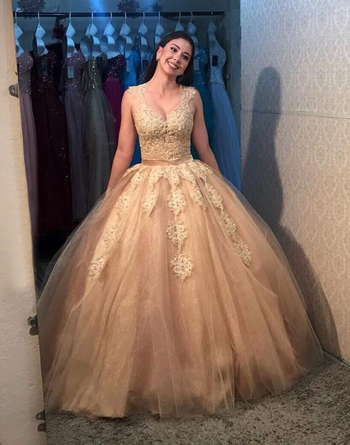 Prom Dresses Tulle with Gold
