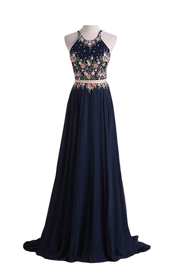 BLUE, OPEN BACK, NAVY, TWO PIECES QPROM