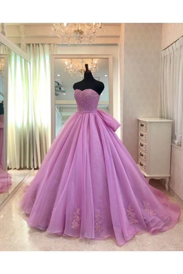 Sweetheart Neck Lavernder Tulle Formal Prom Gown, Long Evening Dress With Bowknot Qprom