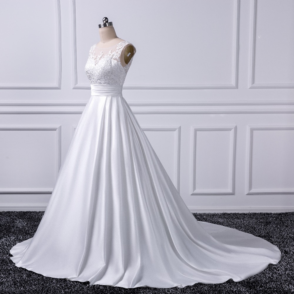 Low Back Wedding Dresses,chapel Train Bridal Gowns,ivory Satin Bridal Dresses