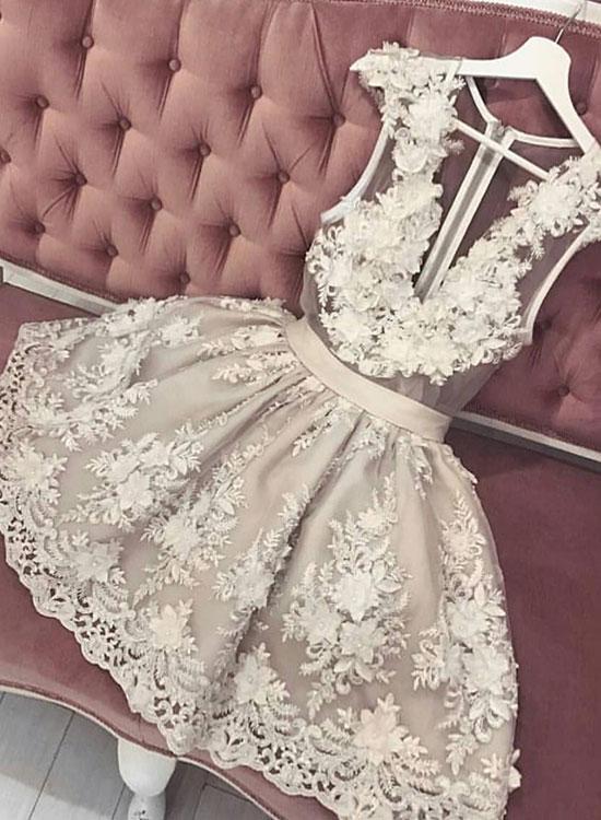Cute Lace V Neck Short Prom Dress, Homecoming Dress