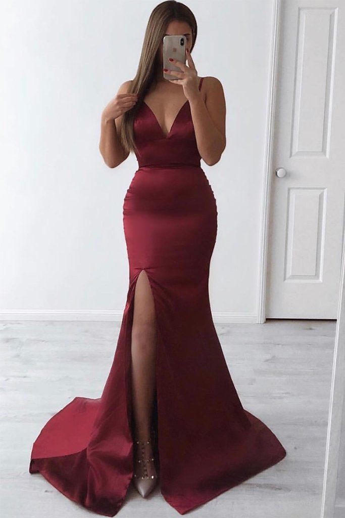 open back burgundy dress