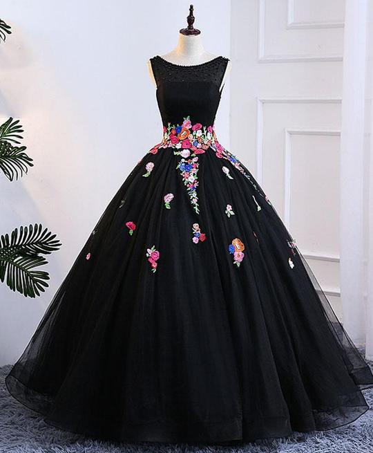 Black Tull Prom Dress, Long Evening Gown For Prom