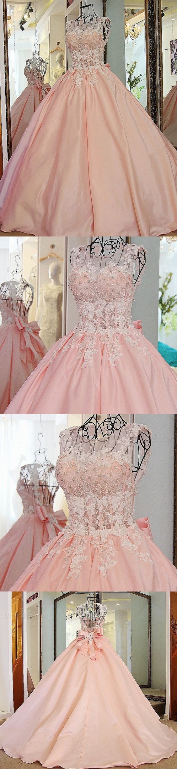 Chic A-line Scoop Pink Lace Prom Dress Floor Length Beading Prom Dress Modest Evening Dresses