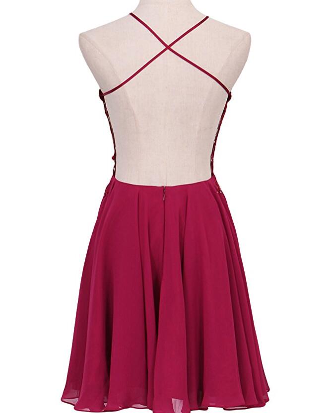 Beautiful Wine Red Short Lace Applique Party Dress, A-line Short Homecoming Dresses