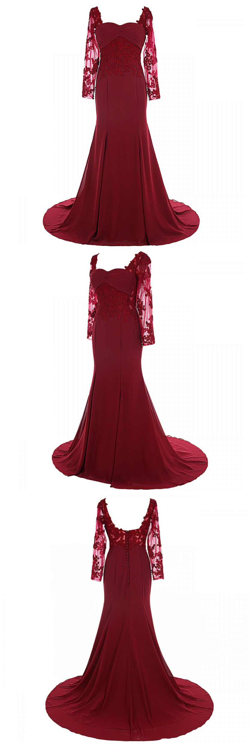 Elegant Mermaid Sweetheart Burgundy Satin Mother Of The Bride Dress With Lace Appliques