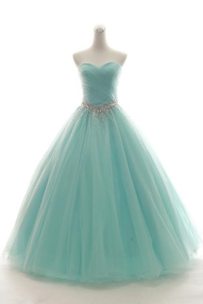 Sweetheart Neck Mint Tulle Sleeveless Floor-length Formal Prom Dress, Prom Gown
