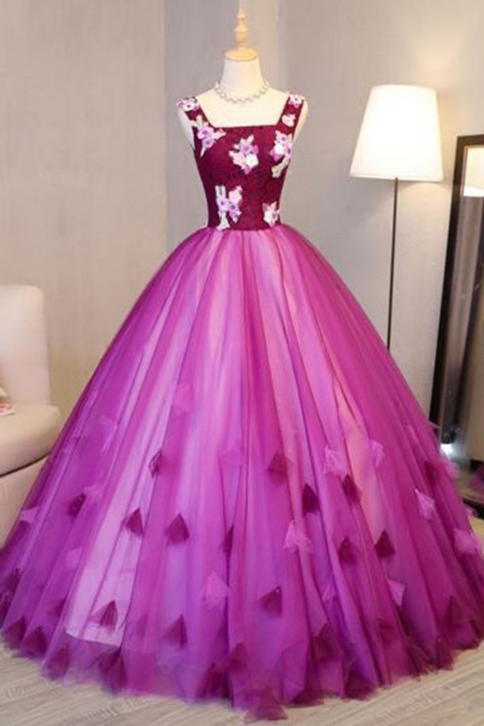 Pink Tulle Long Halter Burgundy Lace Top Senior Prom Dress With Applique