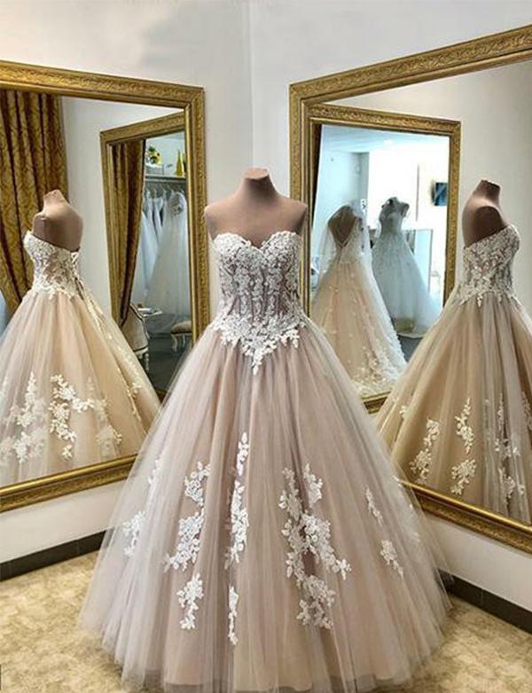 Champagne Ball Gown Prom Dresses Appliques Evening Dresses Long on Luulla