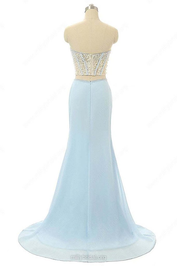 Flowers Sweetheart Mermaid Sweep Train Velvet Dress Sky Blue main image 1