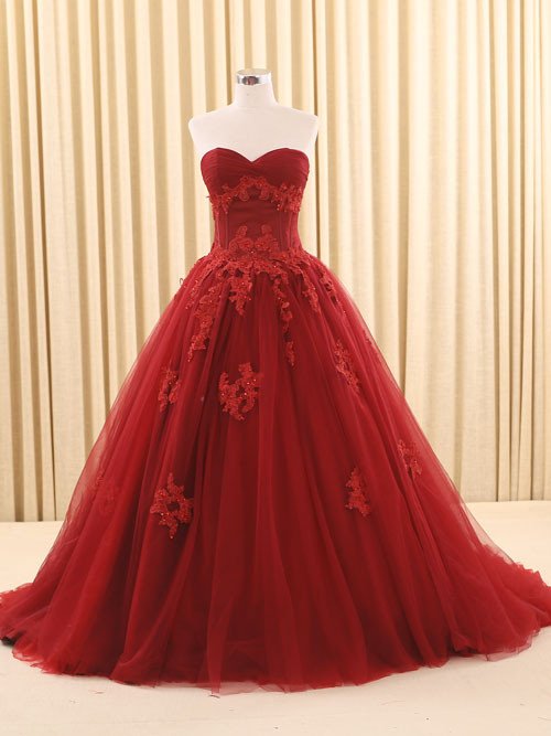 Sparkly Sweetheart Appliques Ball Gown Prom Dresses,real Picture Floor Length Tulle Beaded Puffy Long Prom Dress