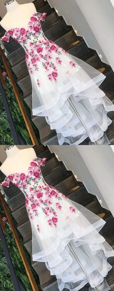 Gorgeous Custom Made Unique Sweetheart Off The Shoulder Floral High Low Prom Dress