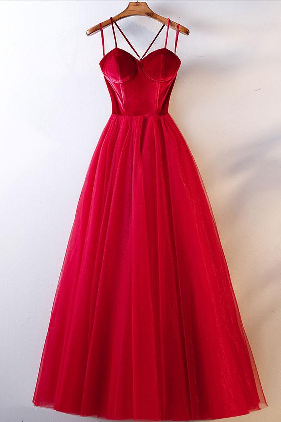 astronaut nærme sig ukrudtsplante Red Tulle Long Prom Dress, Simple Red Tulle Evening Dress on Luulla