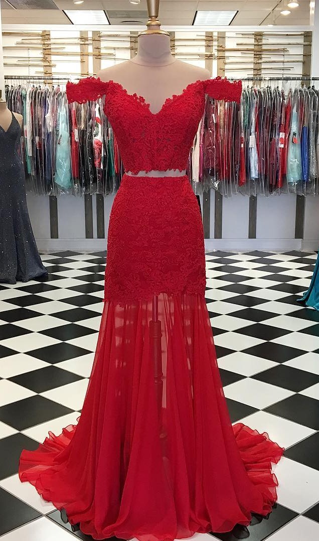 Sexy Red Two Piece Prom Dress