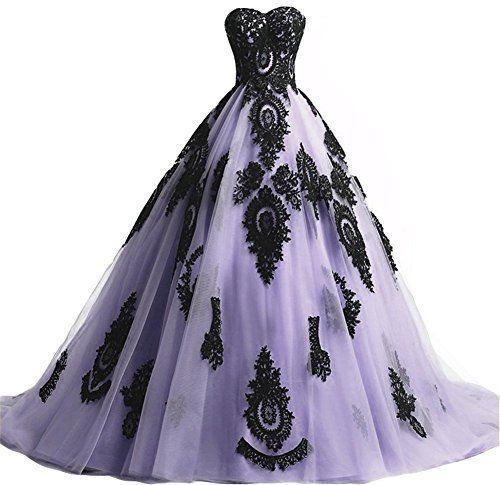 Charming Light Purple Tulle Quinceanera Dresses, Black Appliques Ball Gown Prom Dresses, Formal Gown
