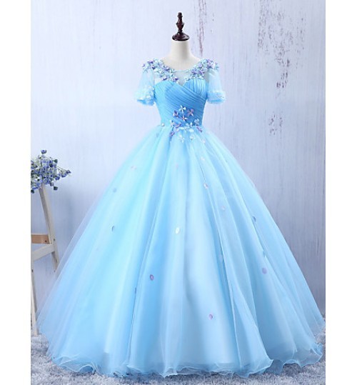 Light Blue Formal Evening Dress A-line Floor-length Prom Dress With Appliques