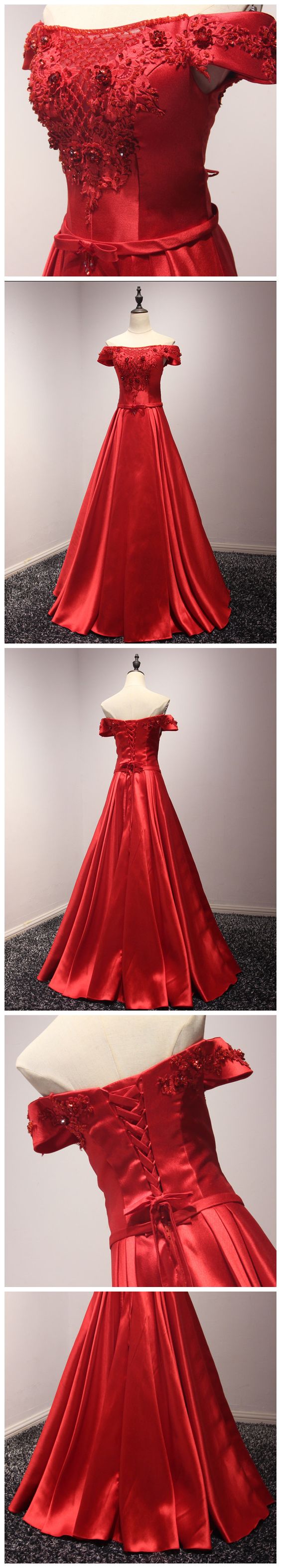 Chic Dress, Red Prom Dress,a-line Prom Dress, Satin Off-the-shoulder Prom Dress,long Prom Dress Evening Dress