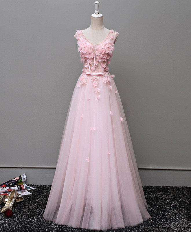 Custom Made V Neck Tulle Long Prom Dress, Evening Dresses