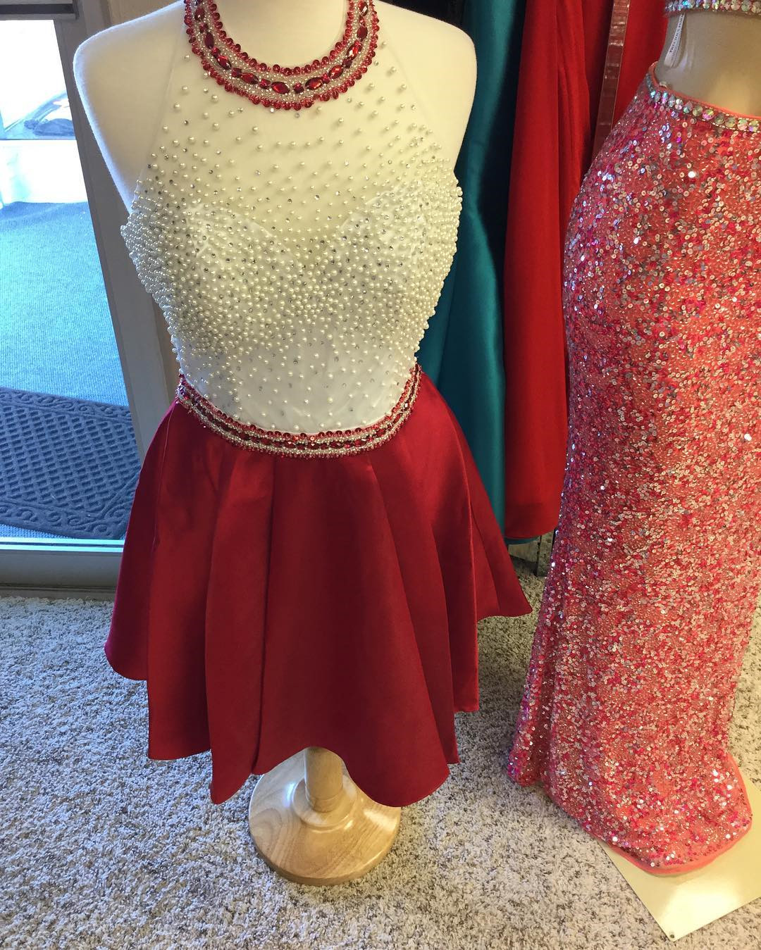 Pearl Beaded Homecoming Dress,satin Dress,short Prom Dresses,burgundy Homecoming Dress