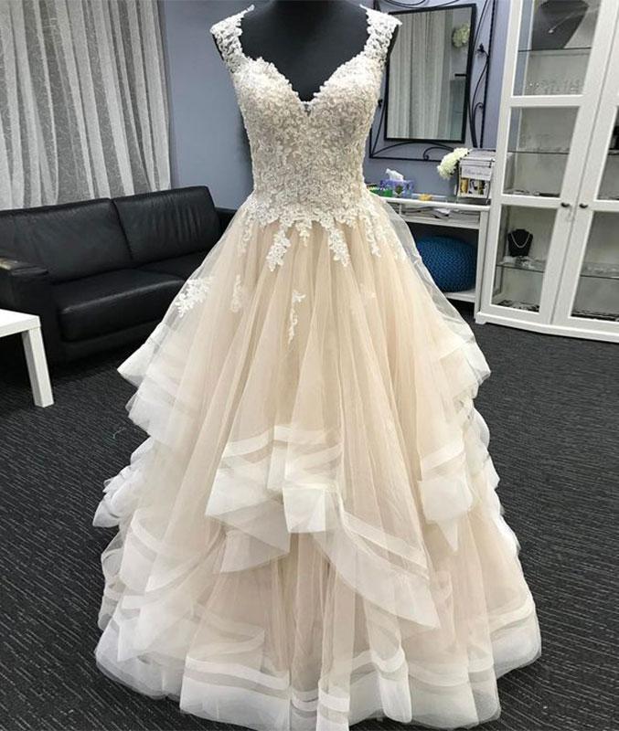 A-line Long Tulle Wedding Dress Cap Sleeves Women Bridal Gowns