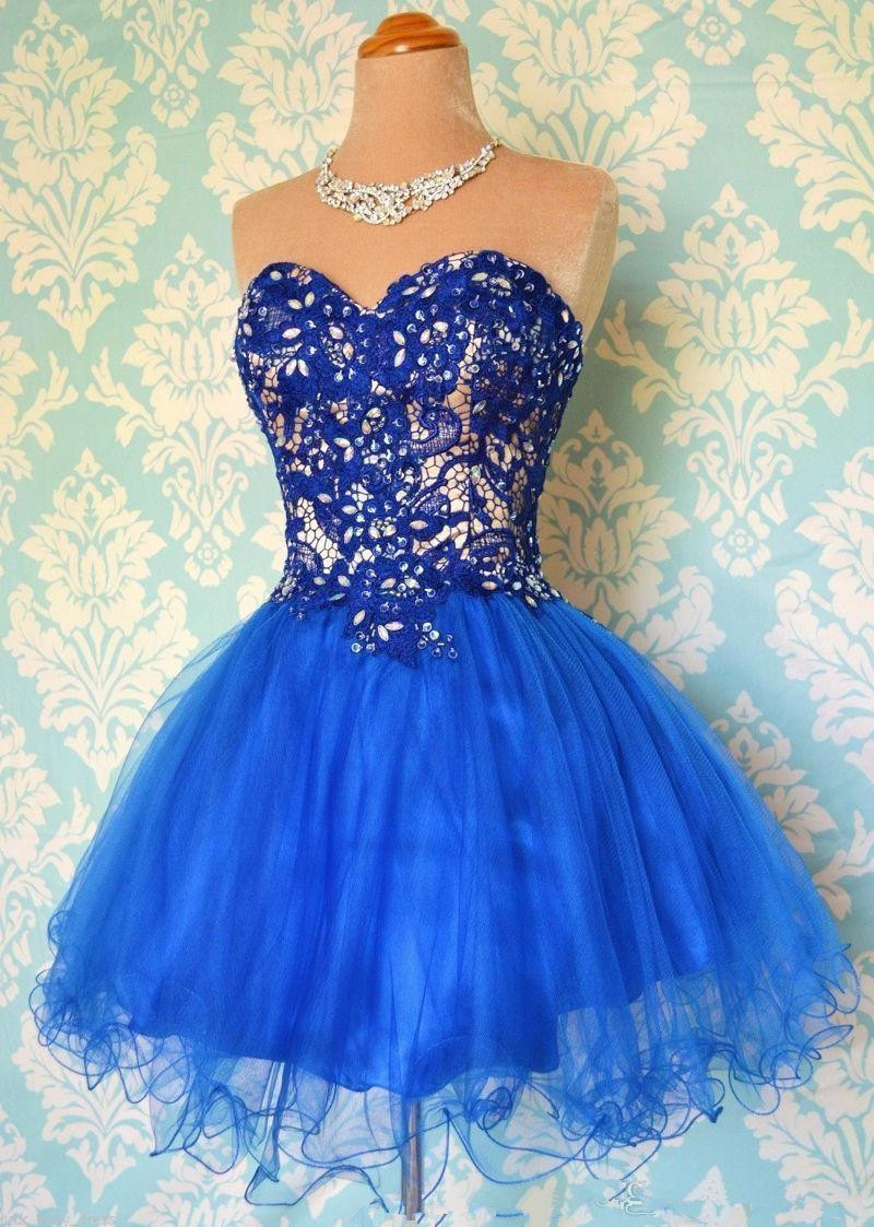 Royal Blue Homecoming Dress With Crystals