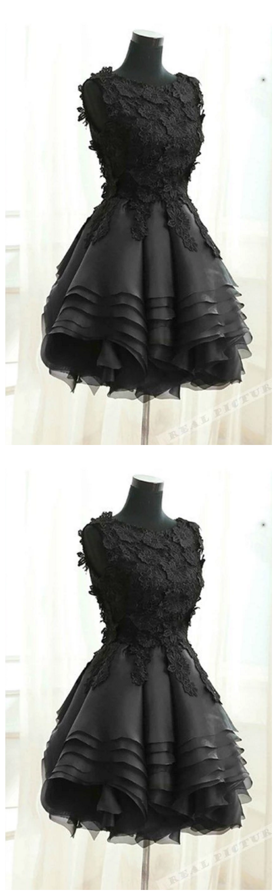 Black Tulle Lace Round Neck Short Dress,homecoming Dresses